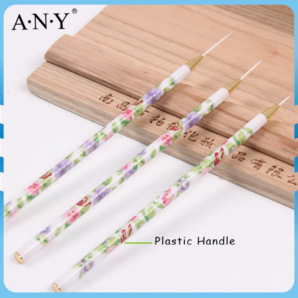 

2018 ANY Flower Printing Plastic Handle White Nylon Hair Different Sizes Nail Liner Brush Set 3PCS/Set