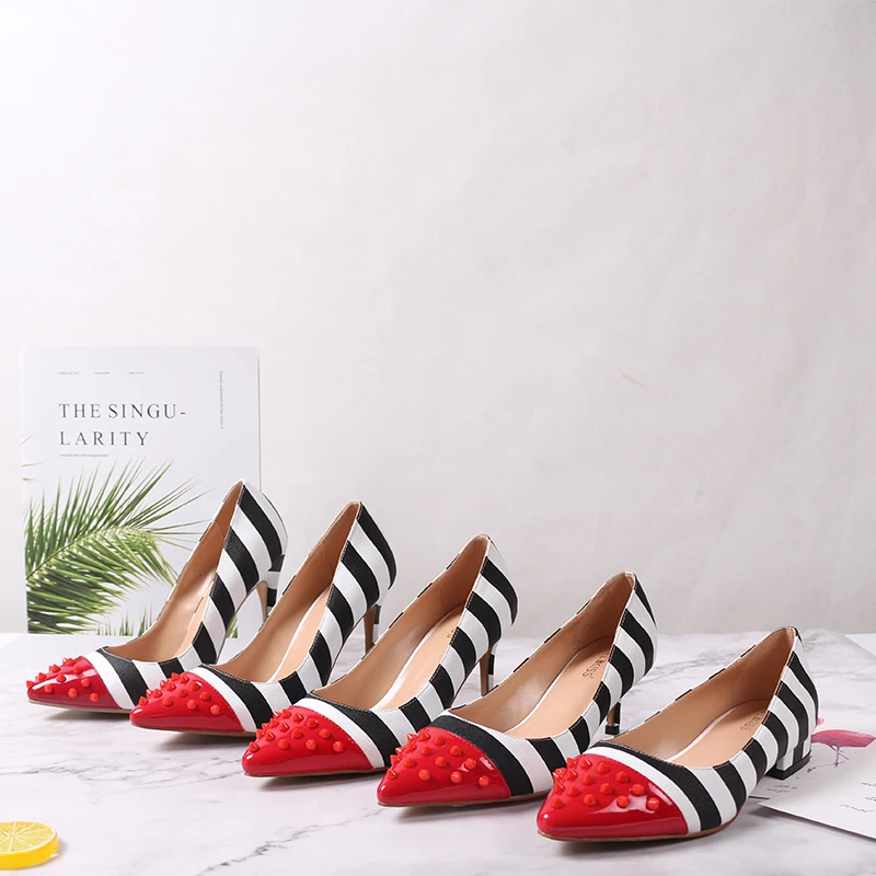 WETKISS Studded High Heels 12cm Stilettos Women Pointed Toe Rivet Ladies Party Pumps Zebra Shallow Colorful Shoes Woman 34-45