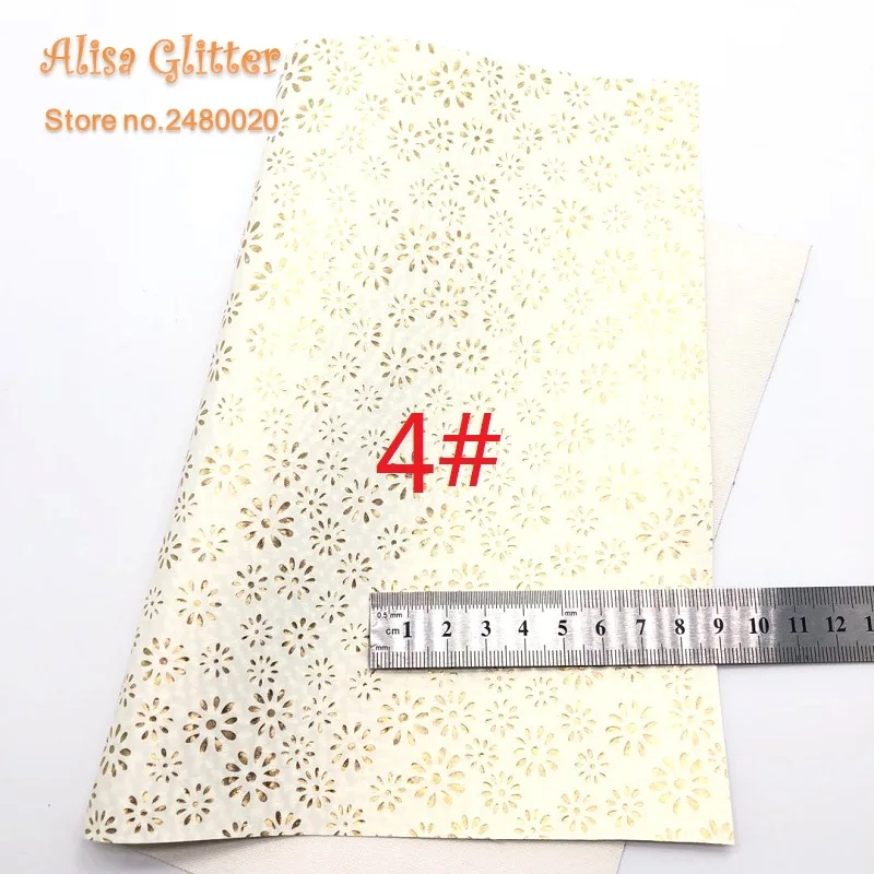 1PCS A4 SIZE 21X29cm Alisa Glitter Cuero Sintetico Synthetic Leather Embossed Gold Flowers for DIY E24 - Цвет: 4