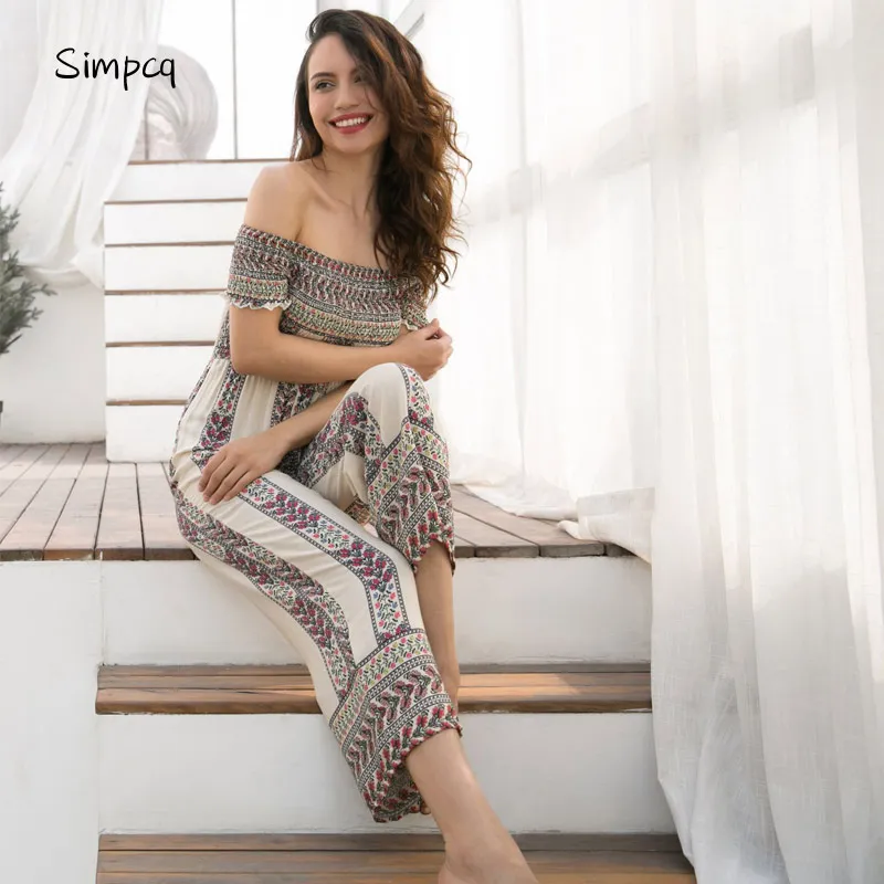 Real Catsuit Body Beach Umbrella Pareos Summer Seaside Wear Long Rompers For Sexy Bra Bohemian Style Boat Neckline Design 