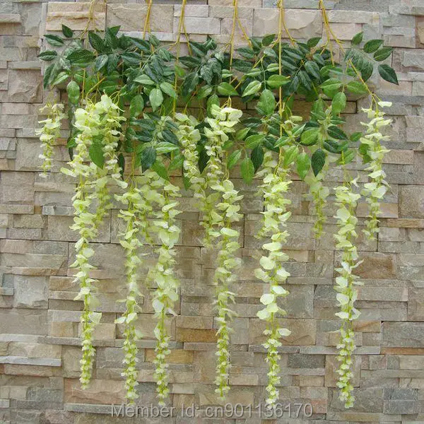 Free Shipping 12PCS/Lot Long Hanging Silk Light Green Color Artificial