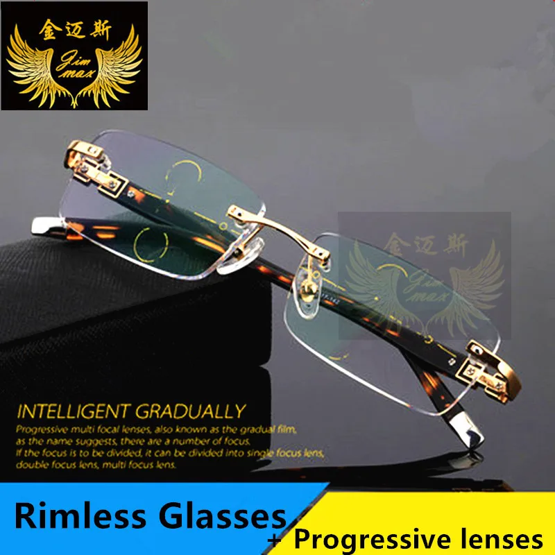 

2017 Fashion Quality Men Style Titanium Alloy Rimless Progressive Reading Glasses New CR39 Multifocal Presbyopia Frame for men