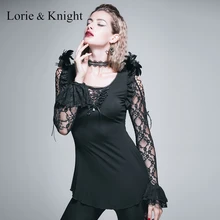 Женская Сексуальная кружевная черная футболка с длинными рукавами дьявол в готическом стиле TT021