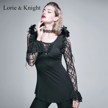 

Women Sexy Lace Long Sleeves Gothic Devil Vintage Black T-Shirt TT021