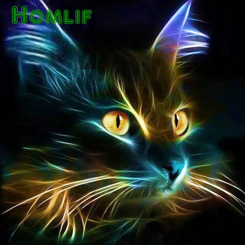 

Diamond Painting Kitten DIY 3D Diamond Embroidery Black cat Colored Cat Pictures With Beads Dark Light The Night Mosaic Drawings