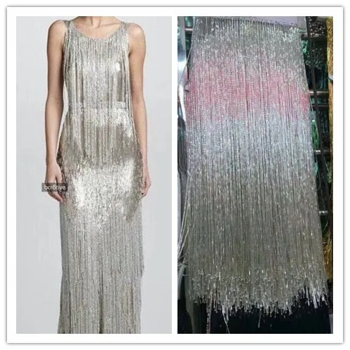 

40-50cm wide long pearl fringe gold silver beaded lace garment dress for wedding dress decoration Lace Trims ornaments