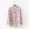 2019 New Arrival Cartoon Cat Print Button Up Blouse Long Sleeve Turn Down Collar Shirt Sweet Girls Loose Plus Size Top T93905F 5