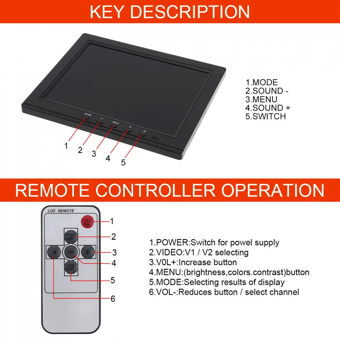 12V 8 дюймов HD светодиодный TFT-LCD автомобильный монитор Мини ТВ компьютер 2 канала видео Вход безопасности для контроля уровня сахара в крови с Динамик VGA HDMI для автомобиля