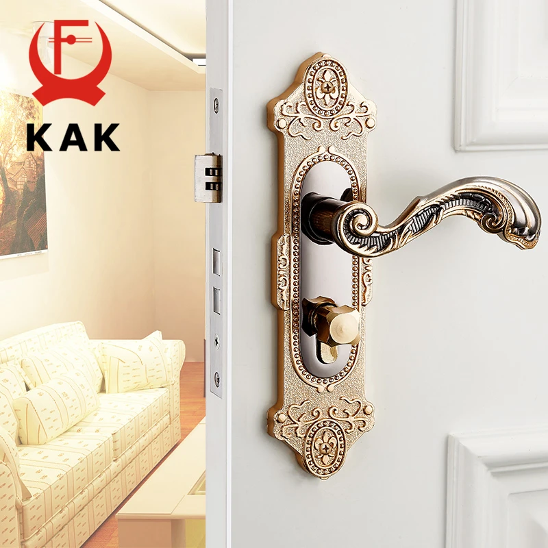 

KAK European style Mute Room Door Lock Handle Fashion Interior Door Knobs Lock Luxurious Anti-theft Gate Lock Furniture Hardware