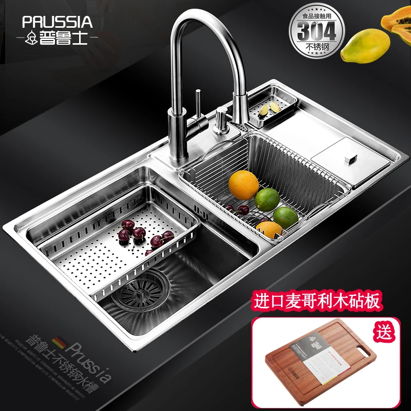 

304 stainless steel dishwash basin sink double-tank household thickening integral sink large platform dishwash Basin