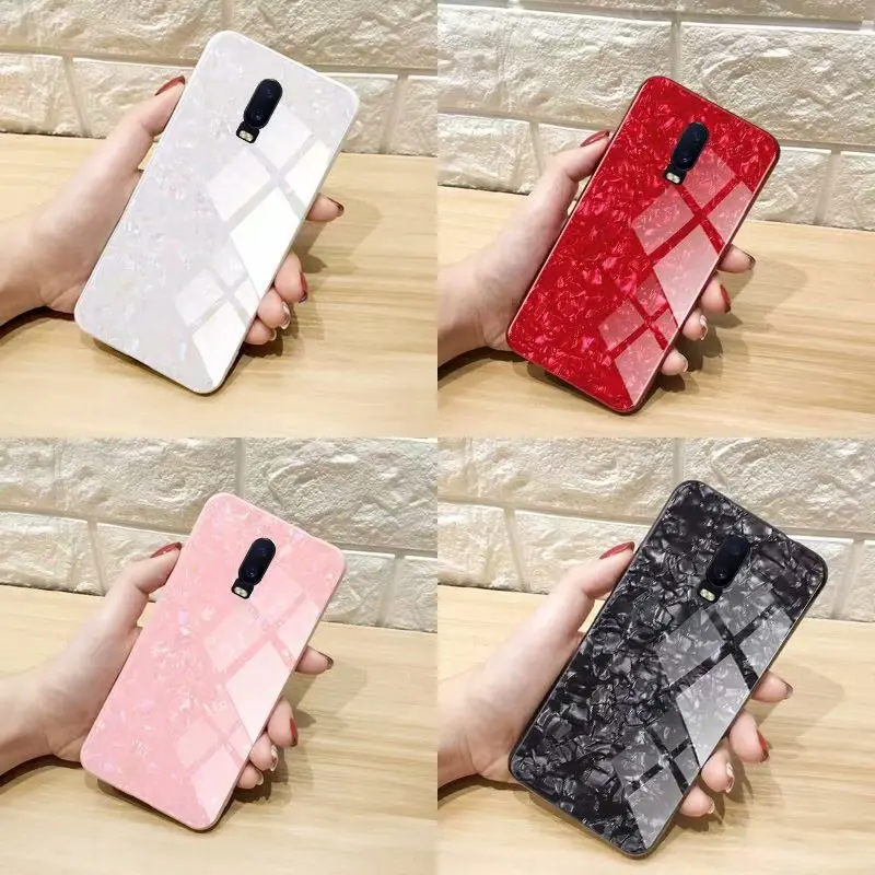

Glossy Pearl Conch Tempered Glass phone case For OPPO R17 Soft Silicone Edge Hard Cases Cover For Oppo r17