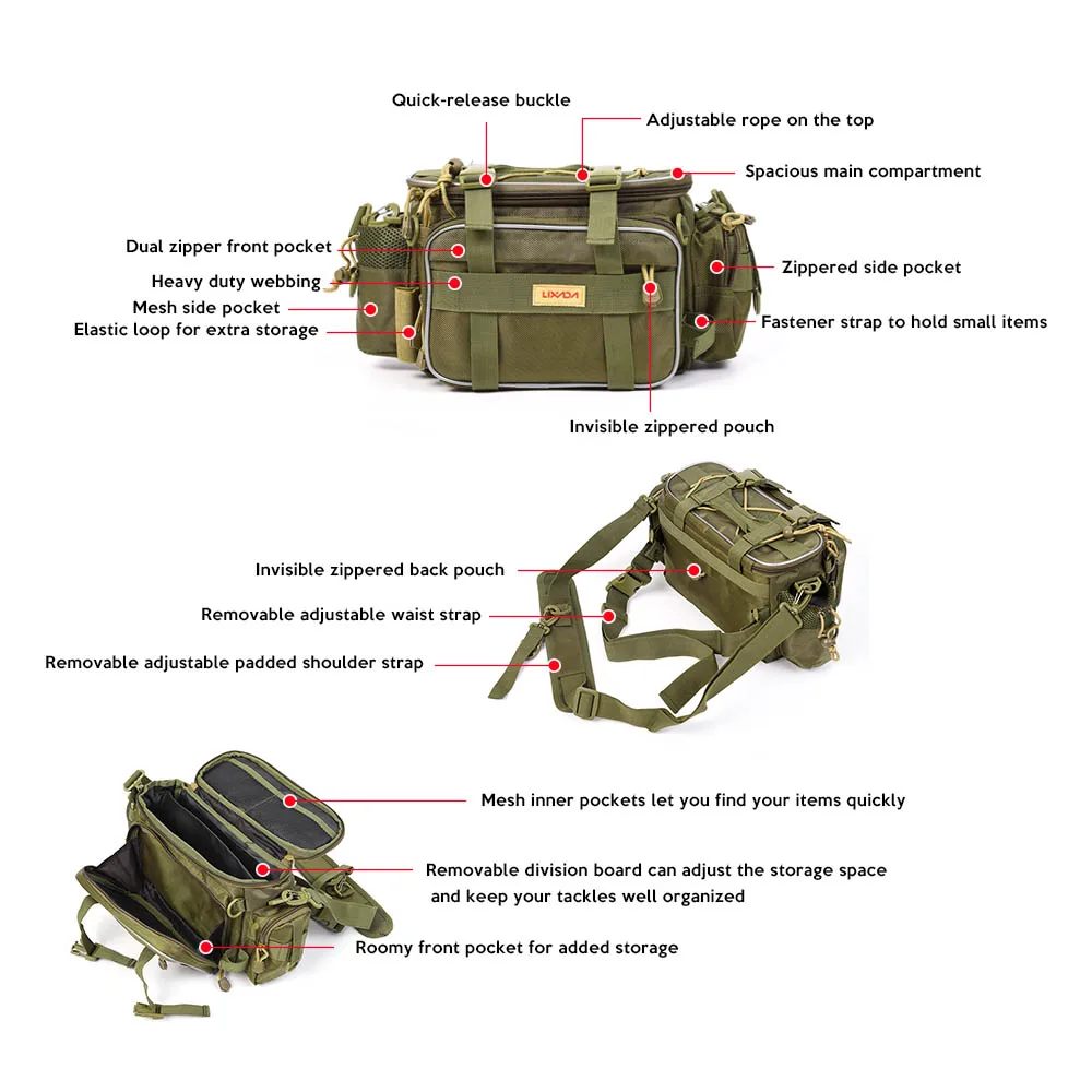 Lixada Рыболовная Сумка холщовая Мужская многофункциональная поясная Наплечная Рыболовная Снасть сумка хранение для катушки и приманки сумка для карпа Рыболовная Снасть 40*15*19 см