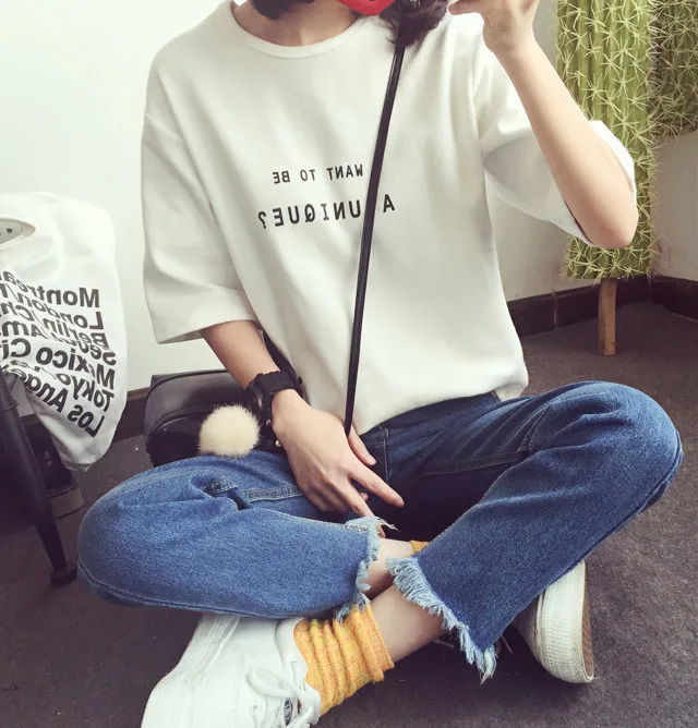 Summer Short Sleeve Soft T-Shirt New O-Neck Letter Print Loose Women T-Shirts Girls Lady T-Shirt Casual Student Tops Tee