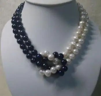 

Jewelry HOT HUGE 9-10MM SOUTH SEA NATURAL WHITE BLACK PEARL NECKLACE