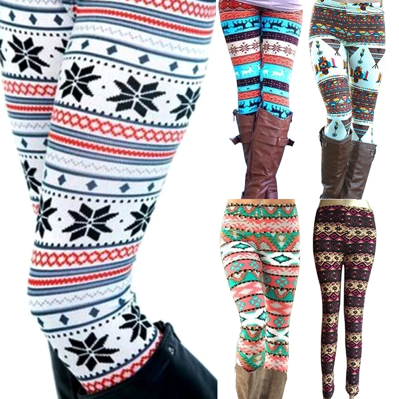 New Arrival Women Warm Leggings Winter Knit Snowflake Leggings Xmas ...