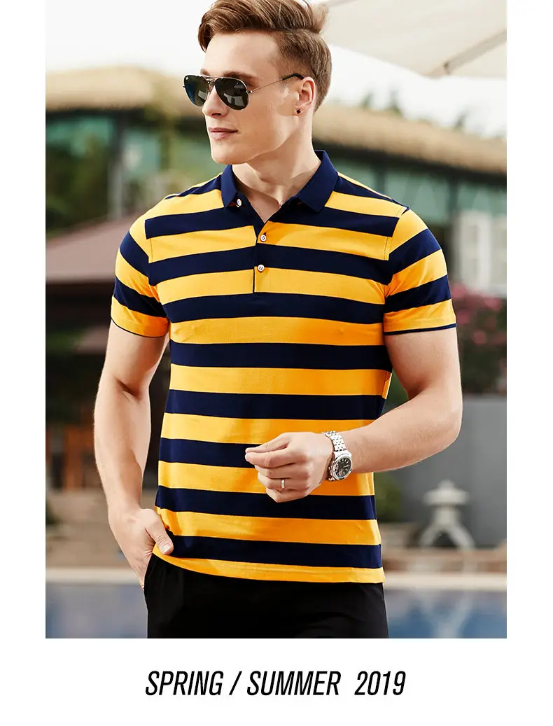 Striped Polo Men Summer Short Sleeve Quality Cotton Men Polos Male Brand Chinese Clothing Fast Dry Top Tees 2019 Spring New Red 07