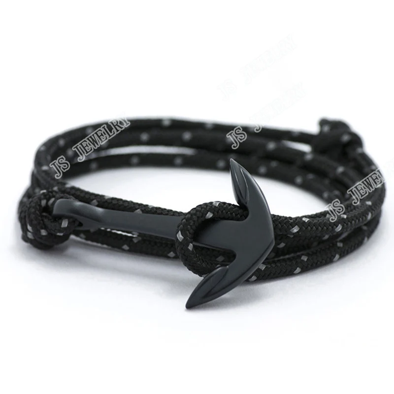 Fashion Jewelry Multilayer Risers Scrub Black Alloy Anchor font b Bracelet b font Men Leather font