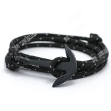 Fashion Jewelry Multilayer Risers Scrub Black Alloy Anchor Bracelet Men Leather Bracelet for Women&Men friendship bracelets