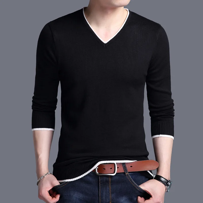New arrival Spring autumn Men Casual long sleeve T-shirt men V neck European Style knitted Sweater Tops Tees mens clothing