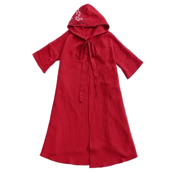 

2018 autumn winter new Chinese style women red cloak coat plus size Flower Embroidery loose linen trench coat outwear tops