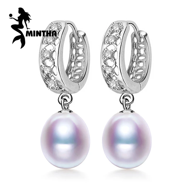 Mintha Pearl Earring 925 Sterling Silver Earrings Wedding Birthday Mintha Pearl Earring 925 Sterling Silver Earrings Wedding Birthday Gift Jewelry Women Vintage