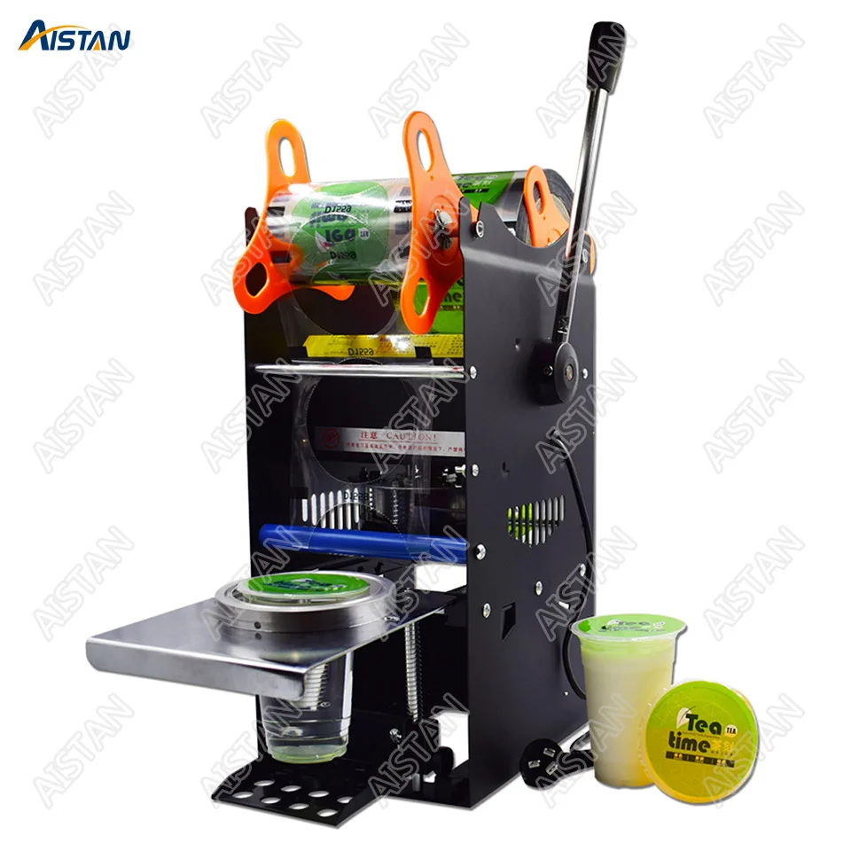 WY802F Manual Plastic or Paper Bubble Tea Cup Sealer 220V 110V Hand Held Cup Sealing Machine with Parts Film Commercial Use - Цвет: Black