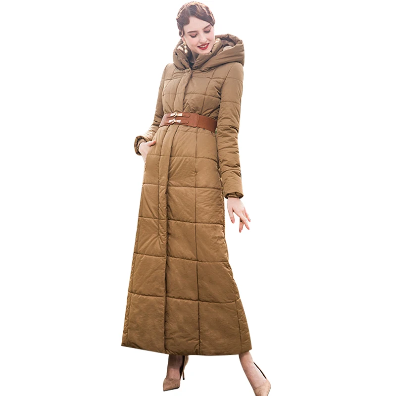Высококачественная женская зимняя куртка-пуховик цвета хаки, длинное пальто размера плюс X, теплая верхняя одежда 9003