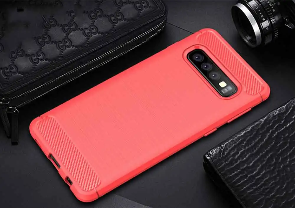 Чехол из углеродного волокна для Samsung Galaxy S10 Plus, чехол для телефона с полной защитой для Galaxy S 10 S10+ S10e, противоударный бампер - Цвет: Красный
