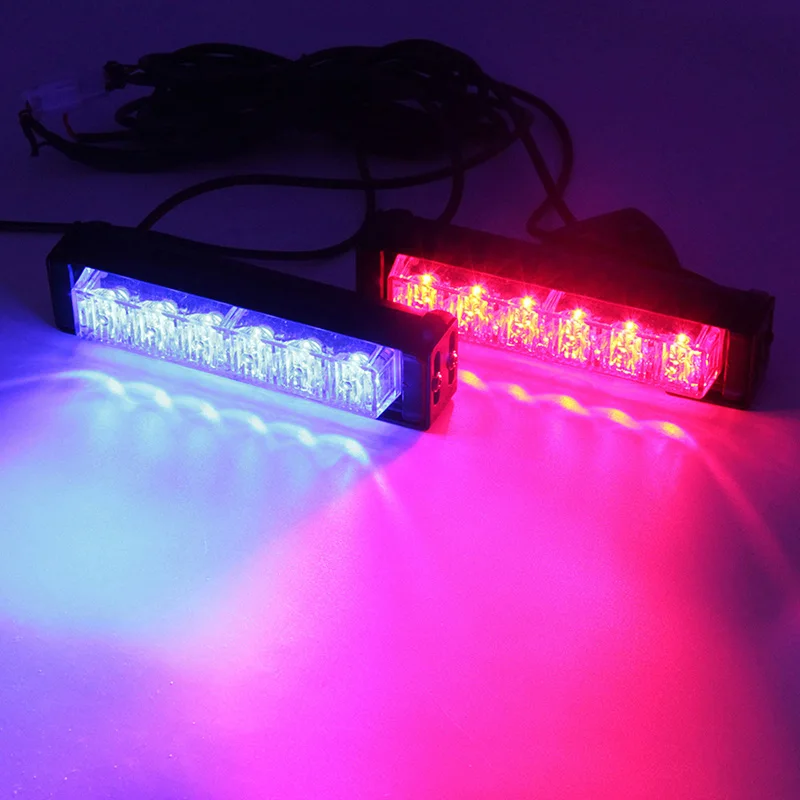 2x6LED Car Police Strobe Flash Light Modes Auto Warning Light 12W High Power Caution Lamp red blue white yellow car Ambulance Police strobe flash light dash emergency warning fog light DRL firemen auto led warning (4)