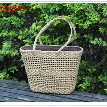 Hansomfy | Винтаж корзины ручной работы ротанга соломы Сумки Богемия Стиль Пляжная Сумка Лето Chic Мини бамбука сумка выдалбливают