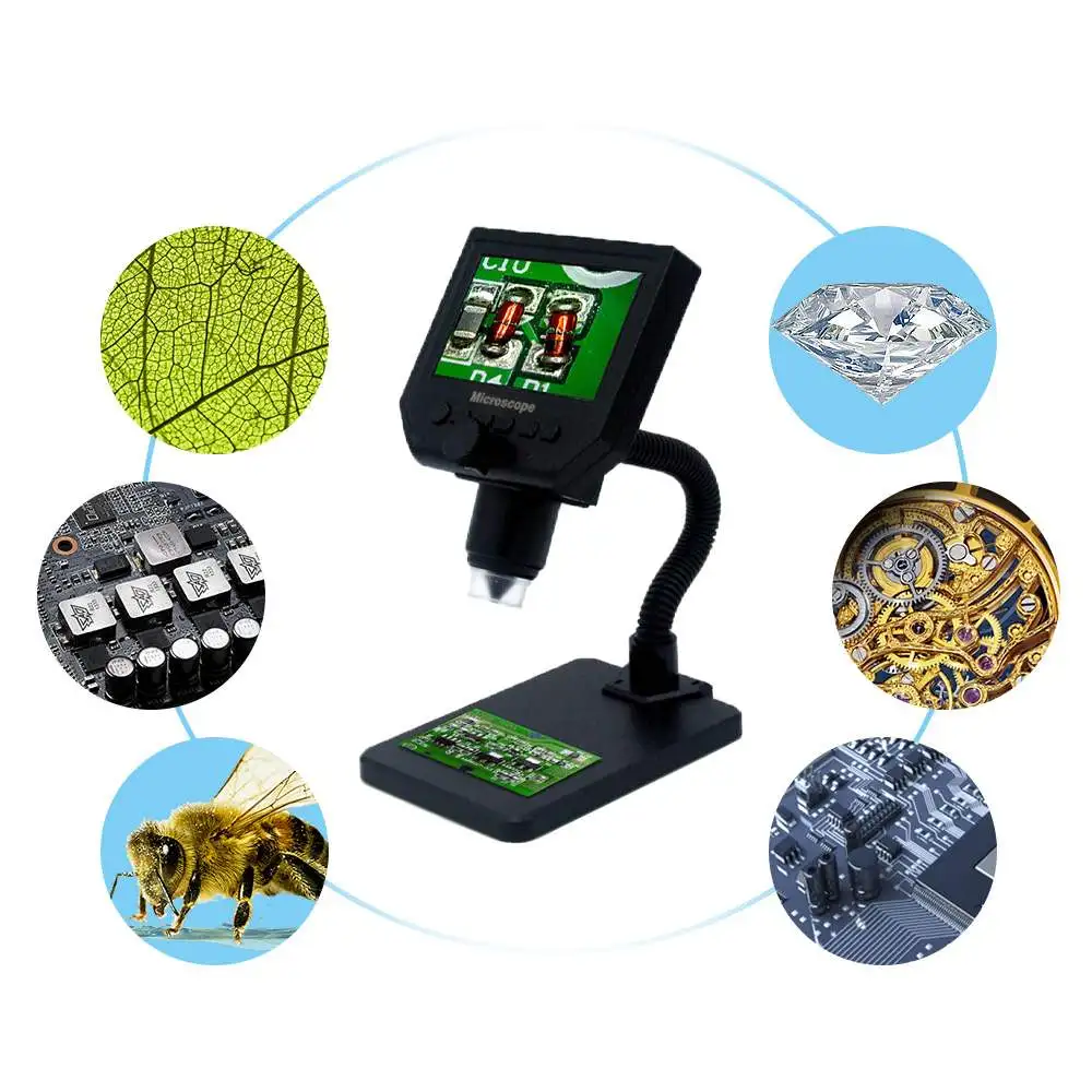 

Black 600X Digital Microscope Electronic LCD Digital Microscope With High Brightness 8 LEDs Phone Repair Magnifier Metal Stand