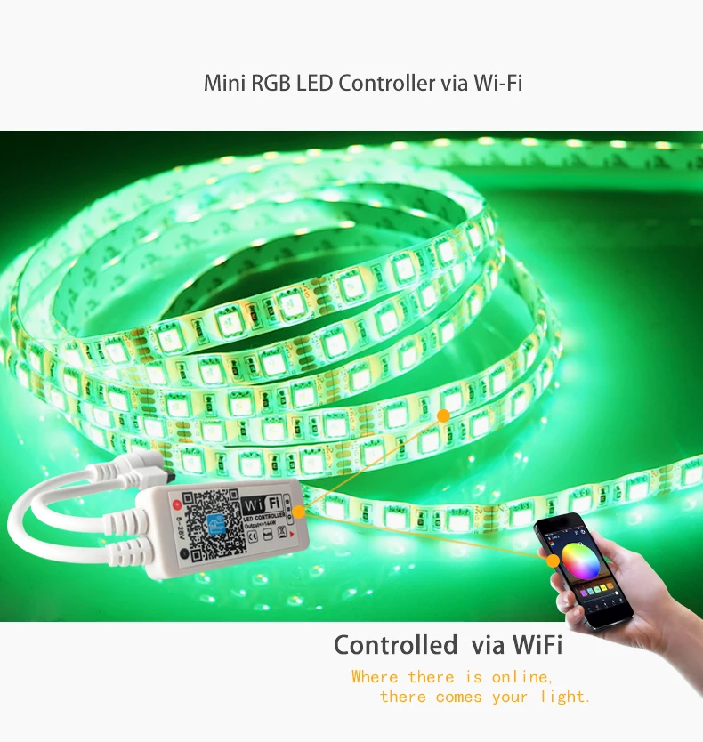 Jiguoor AL-LC03 Супер Мини светодиодный WI-FI светодиодный RGB приложение Управление Лер + 24 дистанционного Управление для RGB Светодиодные ленты свет