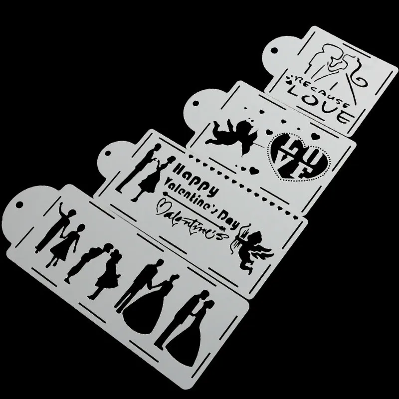 4PCS/Set Love Lace Cake Stencil Set Border Stencils Fondant Cupcake Wedding Decor Bakeware Accessories | Дом и сад