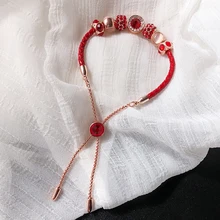 Benmingnian красный веревочный браслет с джокером транспортная бусина кожаный плетеный браслет регулируемый браслет женский красный ювелирный подарок