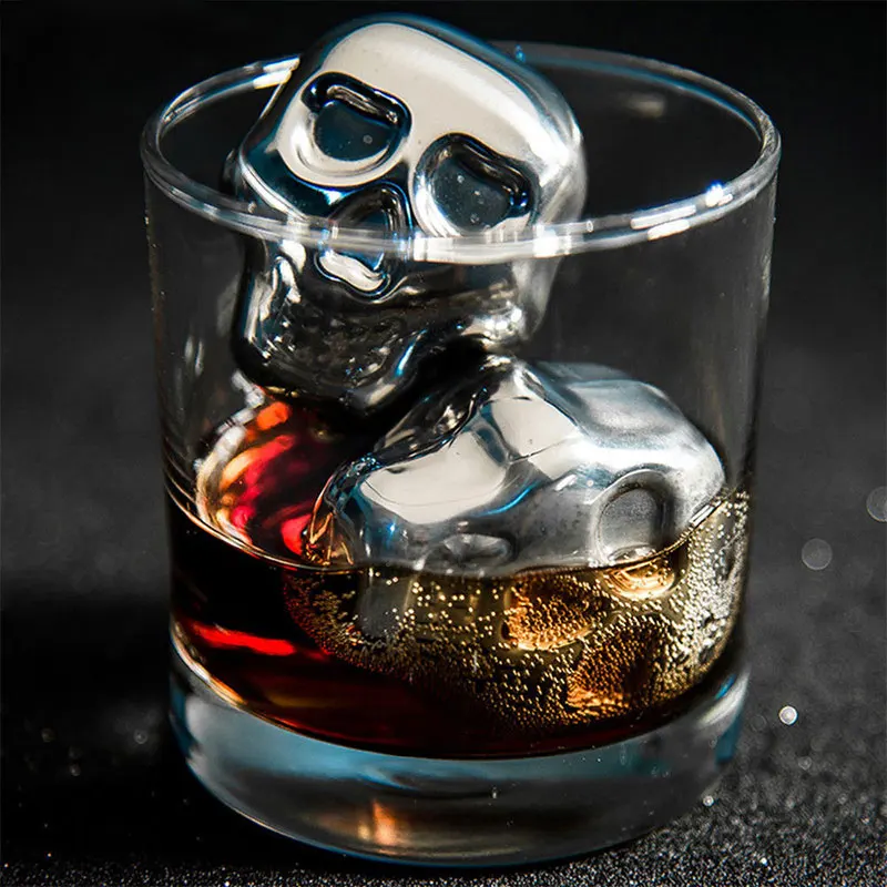 Stainless Steel Skull Ice Cube Drink Beer Cooler For Bar Cocktails Cooling Whiskey Stone 1pcs Household Party Freezing Ice cube