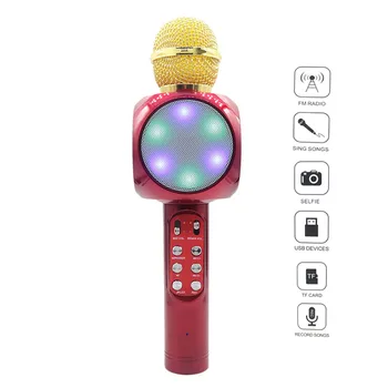 

Original Version Handheld Microphone WS1816 Wireless Bluetooth Microphone KTV Karaoke Microphone Speaker USB LED Light Color