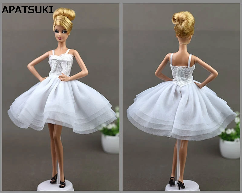 

White Lace Short Dress for Barbie Doll Princess Evening Party Clothes Wears Ballet Dresses Outfits 1/6 Doll Accessories