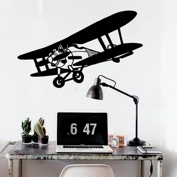 

Art Vinyl Sticker Biplane Airplane Sky Flight Baby Boys Design Wall Sticker Living Room Art Plane Murals DIY Home Decor