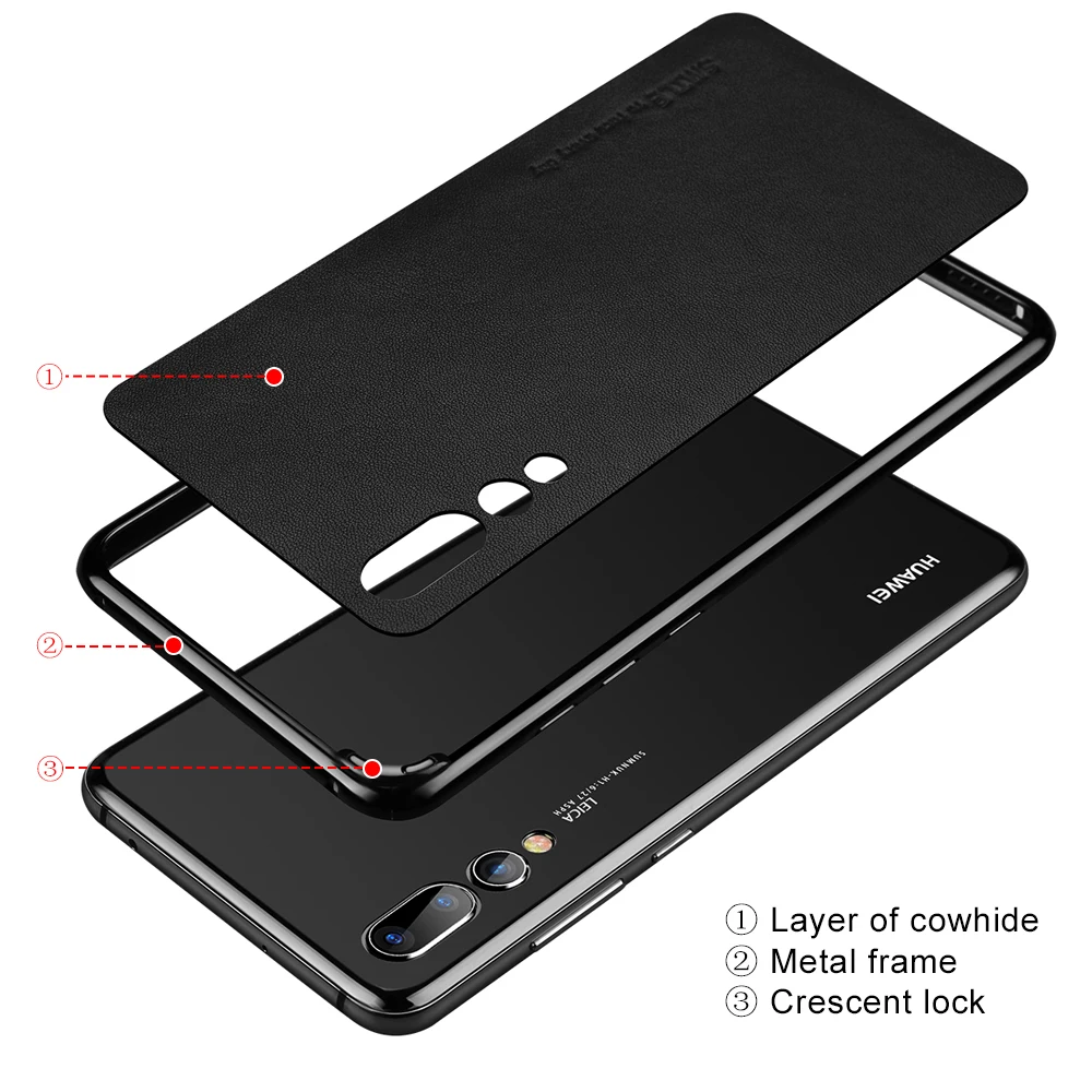 PORTEFEUILLE cute metal Soft Napa genuine lether Case For Huawei P20 Pro tide may mobile aluminum bumper parts shockproof cover (5)