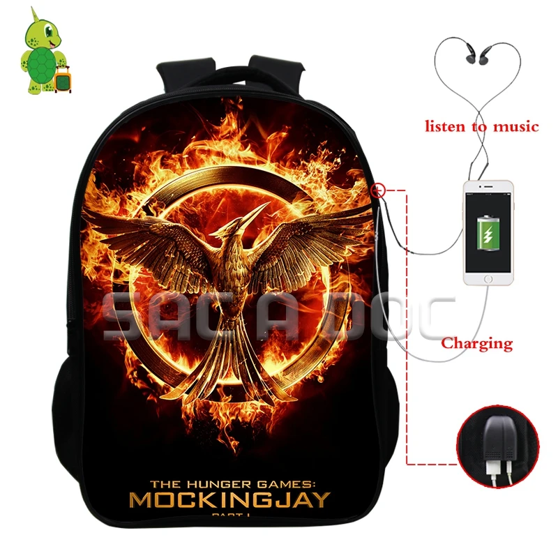 Hot The Hunger Games Backpack Multifunction USB Charge Headphone Jack