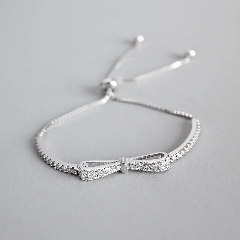 

925 Sterling Silver Bracelet For Women 2019 Luxurious Cubic Zirconia Bowknot Bracelet Bangle pulseras plata de ley 925 mujer