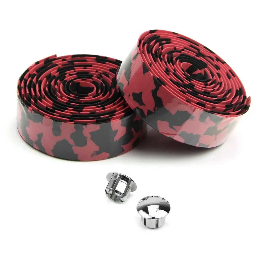 

Road Bike Bicycle Cork Handlebar Bar Wrap Tape + 2 Bar Plugs-Black & Red camo
