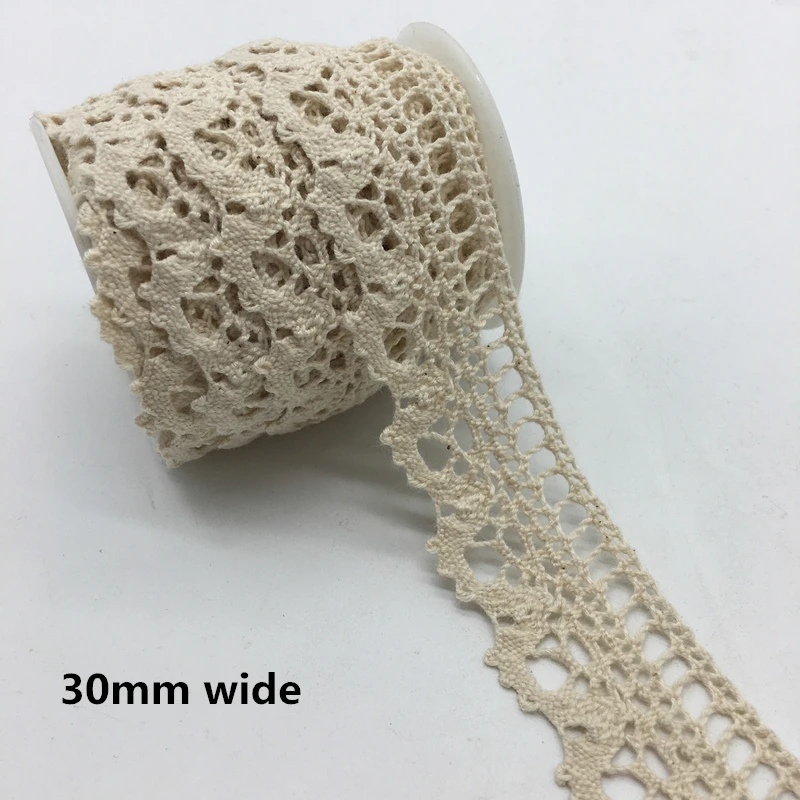 

2 Yards/lot 30mm Wide Apparel Sewing Fabric Trim Cotton Crocheted Lace Fabric Ribbon Handmade Accessories #FF07