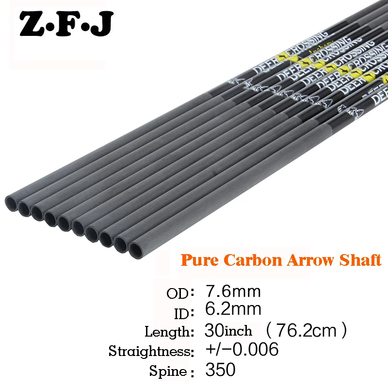 

6pcs/12pcs/24pcs Spine 350 ID 6.2m 30inch +-.006" Deer Crossing Pure Carbon Arrow Shaft For Compound Bow Hunting and Shooting