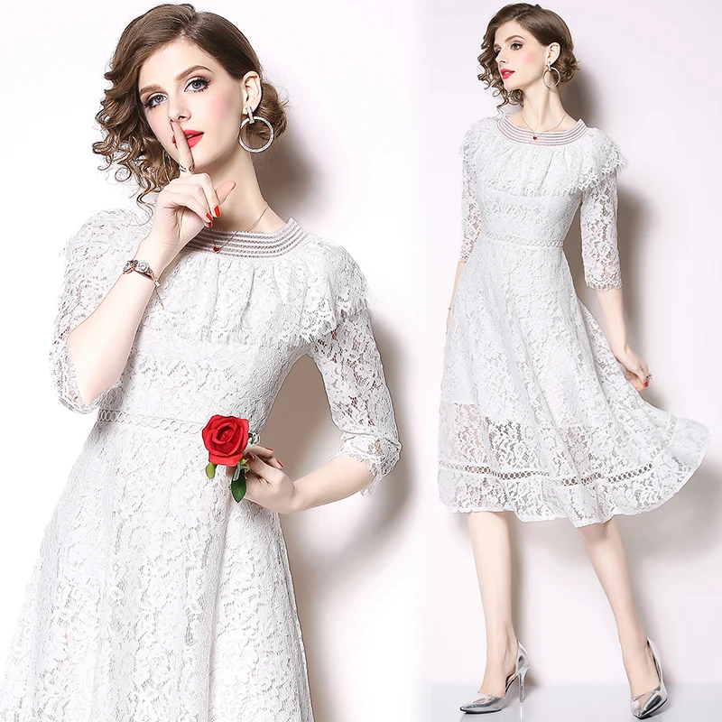 Новое Женское летнее белое кружевное платье средней длины Vestidos Verano винтажное пляжное вечернее платье Sukienka damsk Sukienki K1005