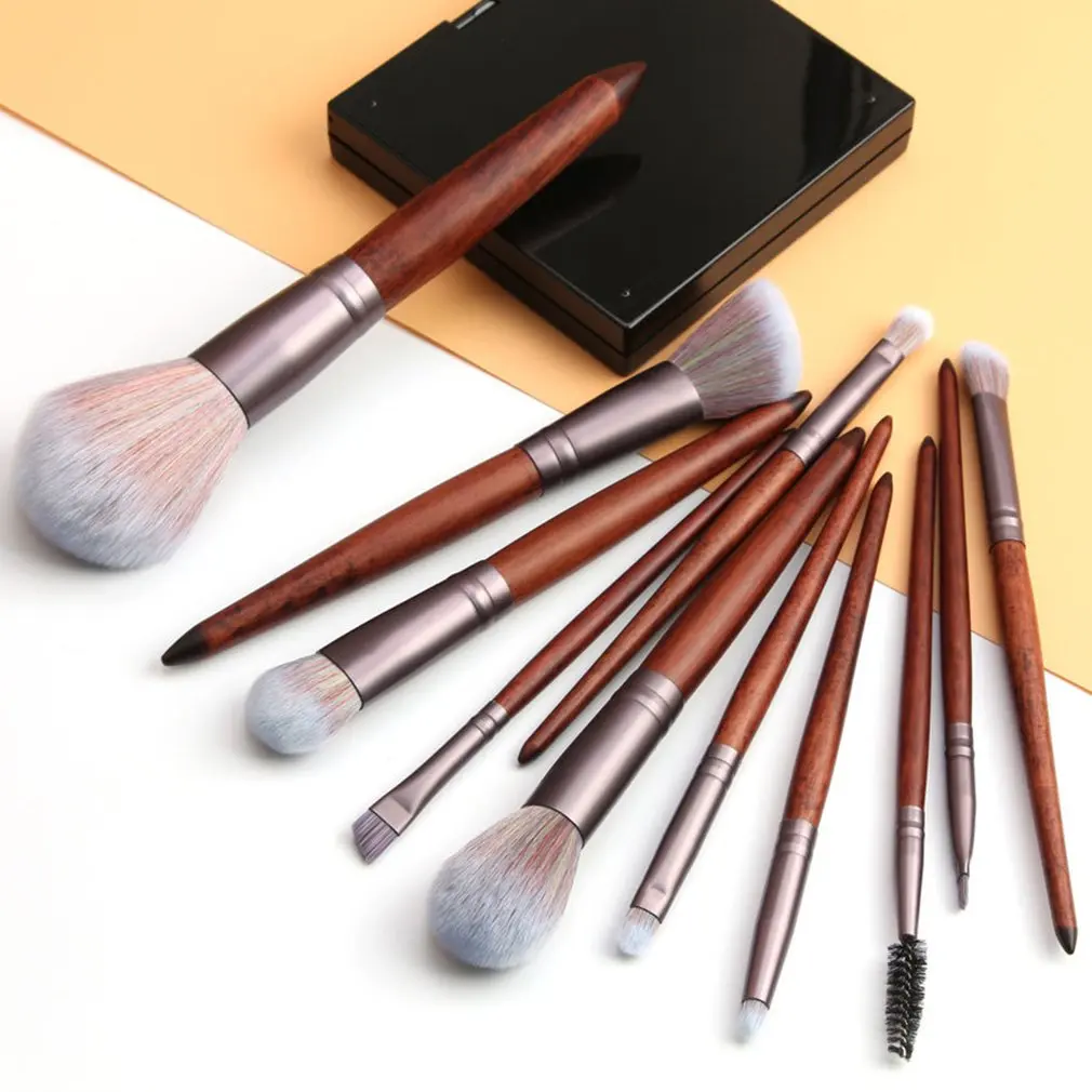 

11-piece synthetic bamboo handle blush foundation eye shadow eyeliner bronze makeup brush set makeup sponge