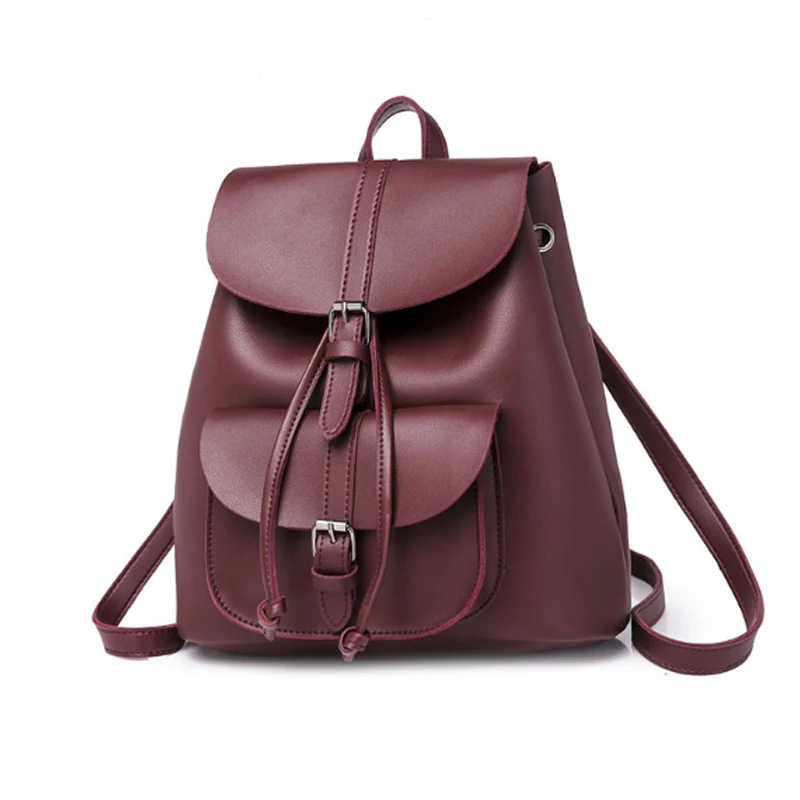 Trendy Female Drawstring Leather Backpacks Teenage Girls Small School