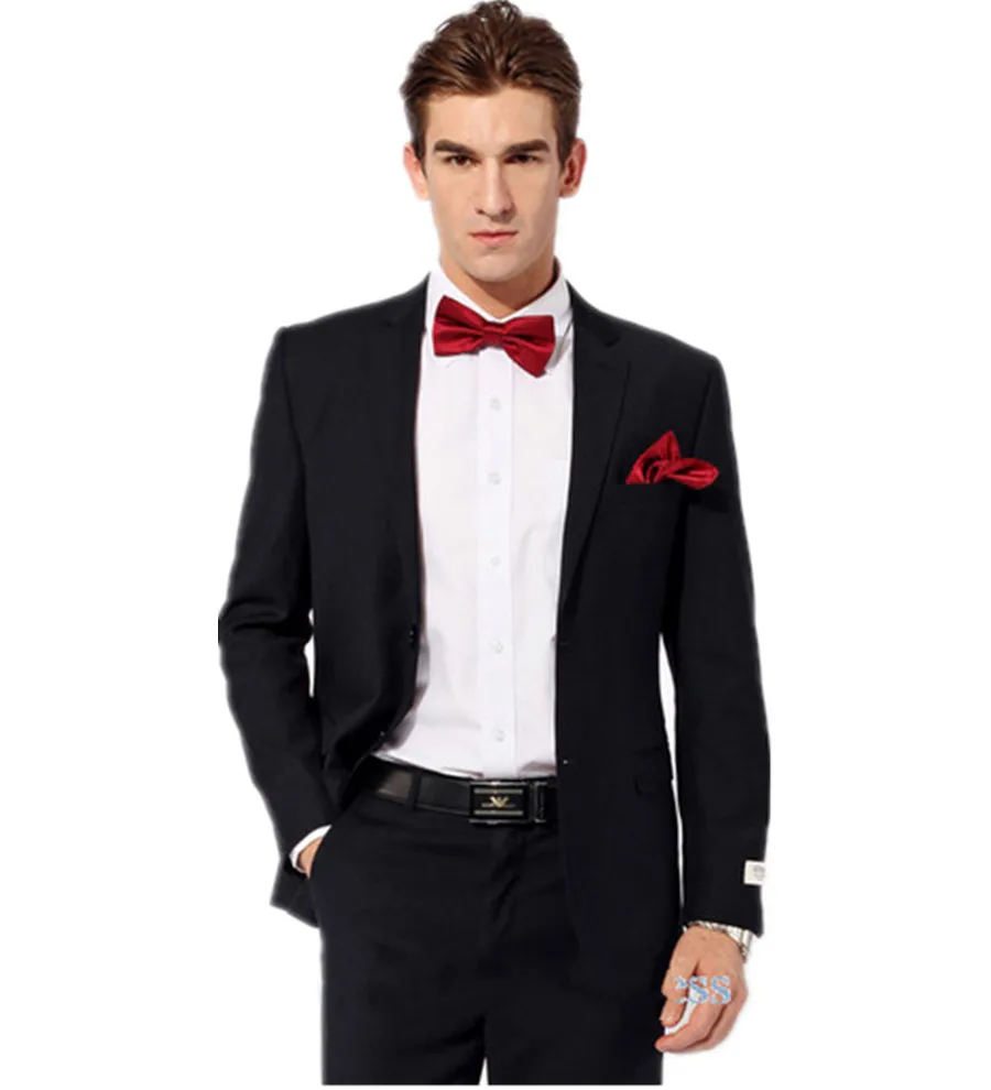 Two Buttons Notch Lapel Black Groom Tuxedos (jacket+pants+bow tie)terno ...