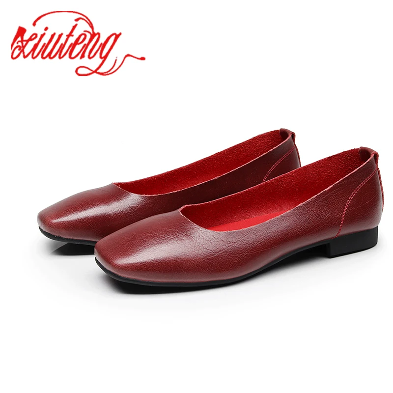 Main Fait Vintage Tailles blanc Semelles Chaussures kaki Femmes Dames Casual Xiuteng En Automne De rouge Mous vert Appartements Nouveau Cuir Grandes Véritable gris Noir wW84zqA5Xx