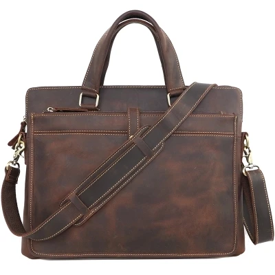 vintage dark brown Роскошный ручной работы Crazy Horse кожаный мужской деловой портфель винтажная натуральная кожа сумка на плечо повседневные мужские кожаные сумки - Цвет: vintage dark brown